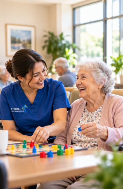 St. Anthony's caregiver assisting a resident