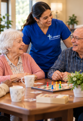 St. Anthony's caregiver assisting a resident